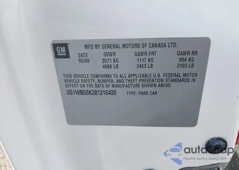 2008 Chevrolet Impala Ls из США, поврежденный, VIN 2G1WB58K381316430